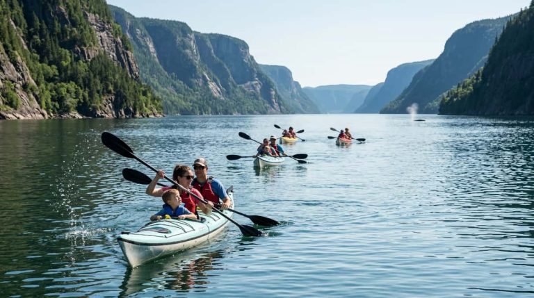 Sortie kayak au Fjord du Saguenay en famille sur la route des baleines