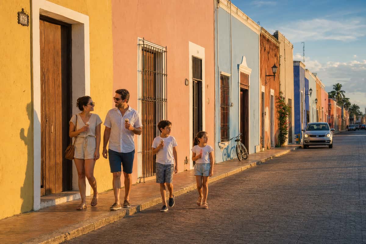 Façades colorées dans une rue calme de Valladolid, dans le Yucatán